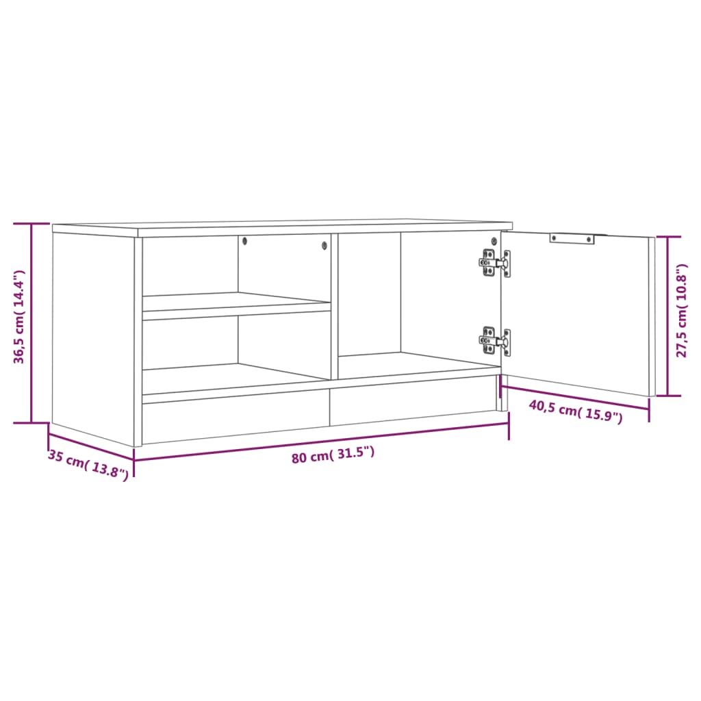 Mobile Porta TV Bianco 80x35x36,5 cm in Legno Multistrato cod mxl 78603