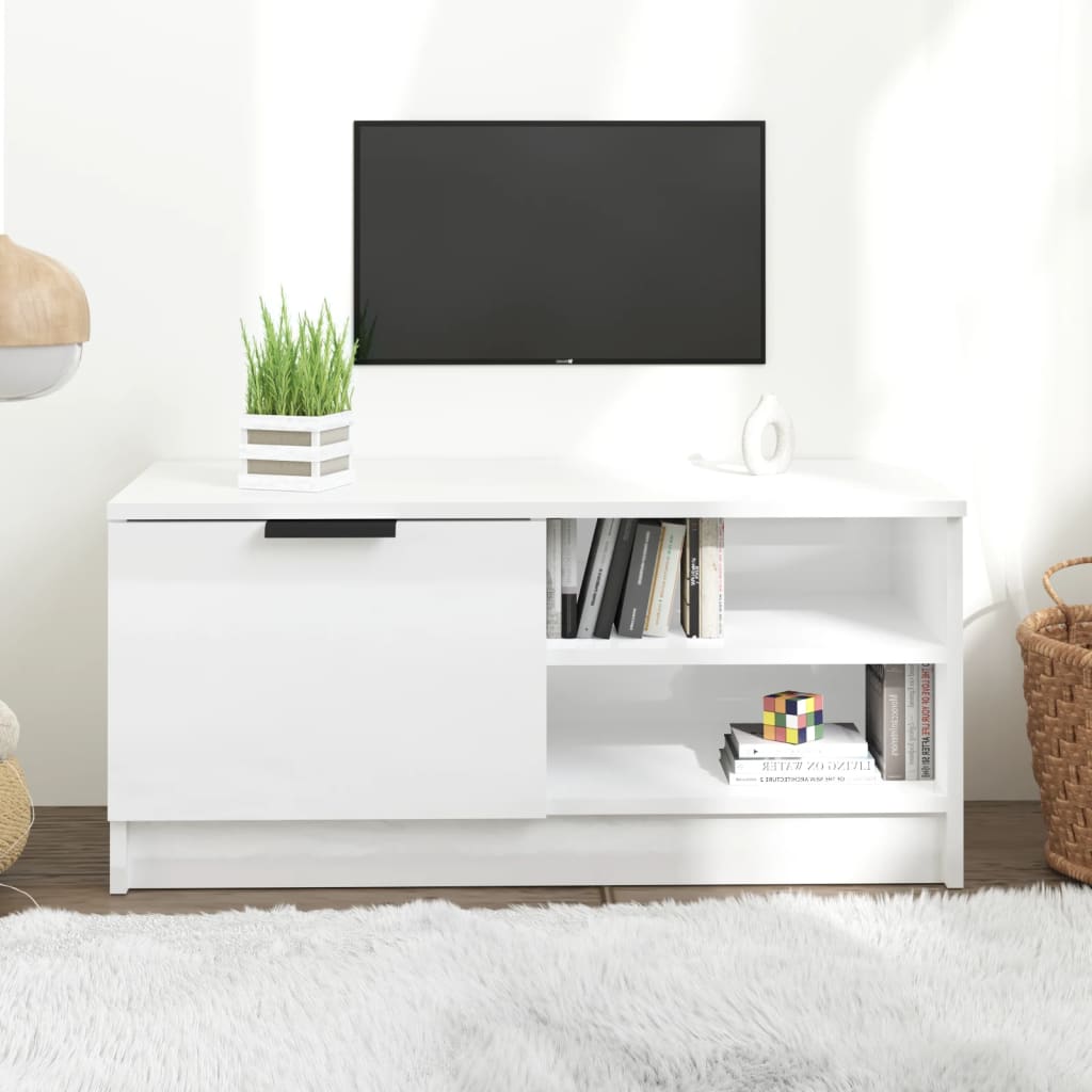 Mobile Porta TV Bianco Lucido 80x35x45 cm in Legno Multistrato cod mxl 33991