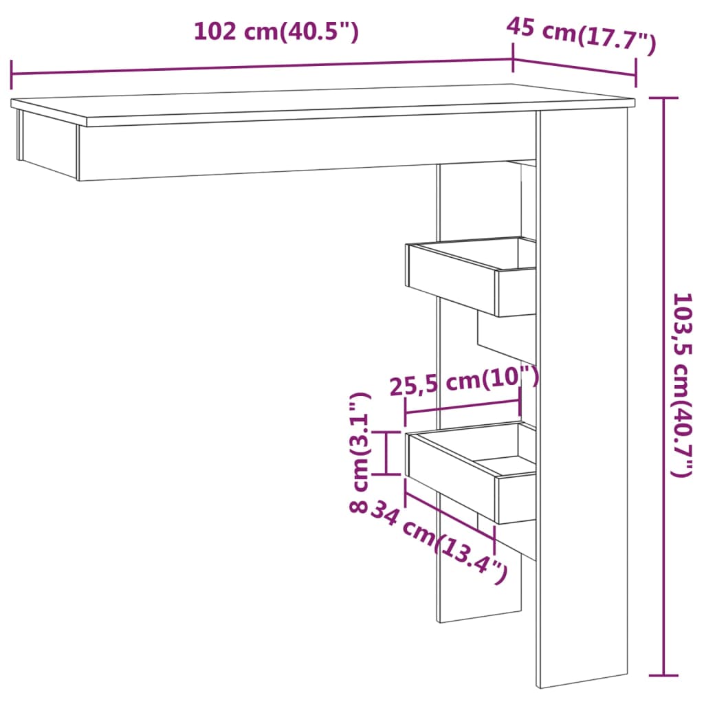 Bancone da Muro Bianco Lucido 102x45x103,5 cm Legno Compensato cod mxl 13659