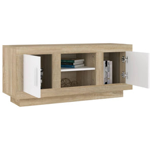 Mobile TV Bianco e Rovere Sonoma 102x35x45cm Legno Multistrato 811795