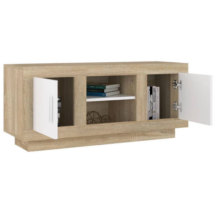 Mobile TV Bianco e Rovere Sonoma 102x35x45cm Legno Multistrato 811795