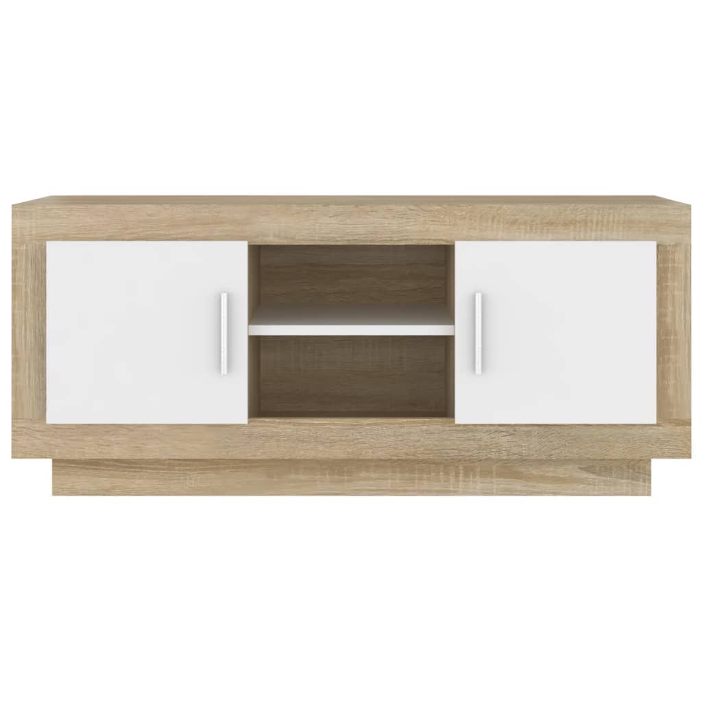 Mobile TV Bianco e Rovere Sonoma 102x35x45cm Legno Multistrato 811795