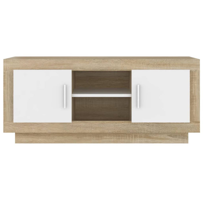 Mobile TV Bianco e Rovere Sonoma 102x35x45cm Legno Multistrato 811795