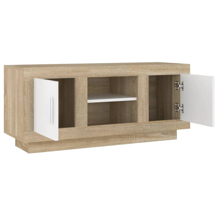 Mobile TV Bianco e Rovere Sonoma 102x35x45cm Legno Multistrato 811795