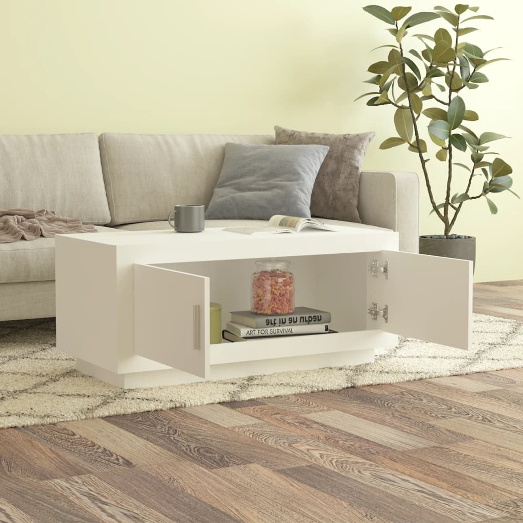 Tavolino da Salotto Bianco 102x50x45 cm in Legno Compensato