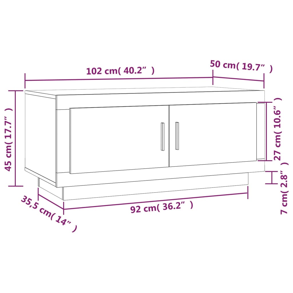 Tavolino da Salotto Bianco 102x50x45 cm in Legno Multistrato 811808