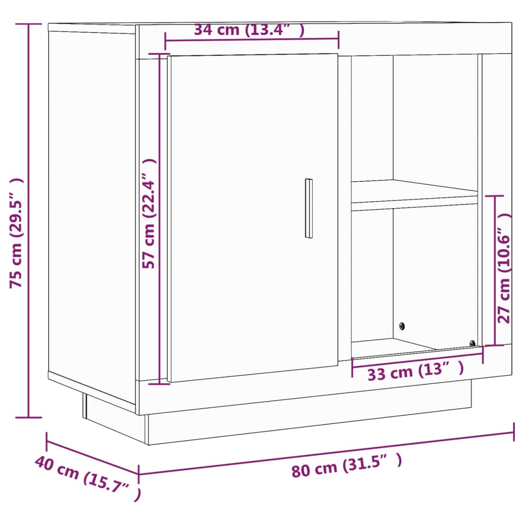 Credenza Bianca e Rovere Sonoma 80x40x75 cm 811831