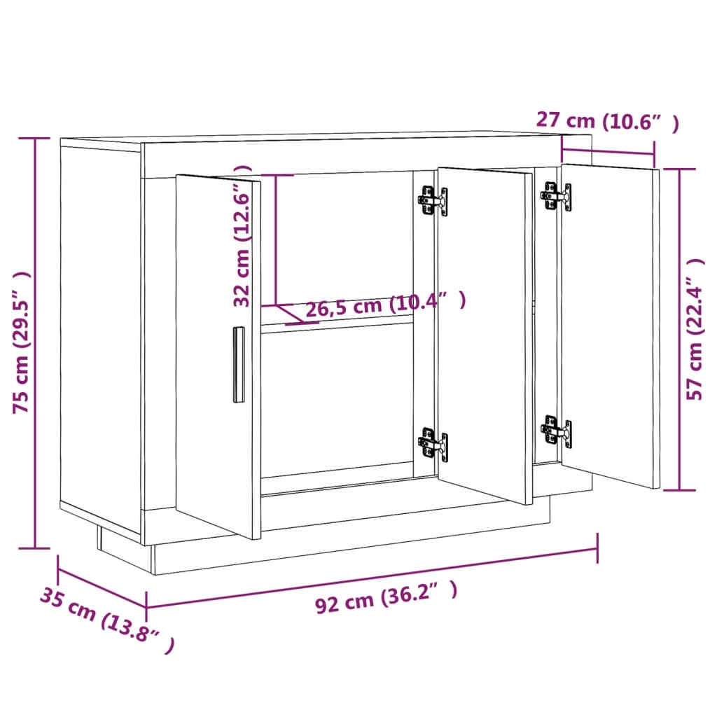 Credenza Bianca 92x35x75 cm in Legno Multistrato cod mxl 14858