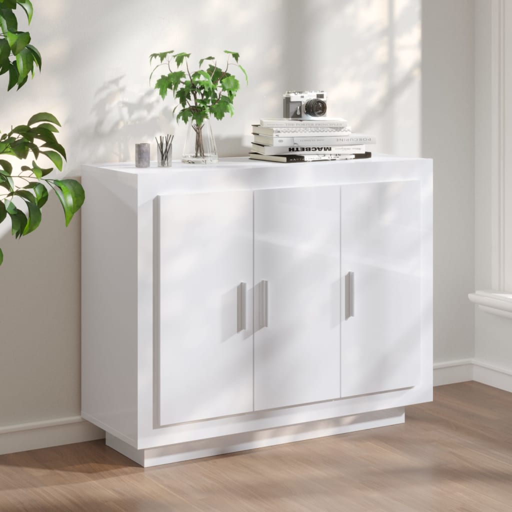 Credenza Bianco Lucido 92x35x75 cm in Legno Compensato cod mxl 14833