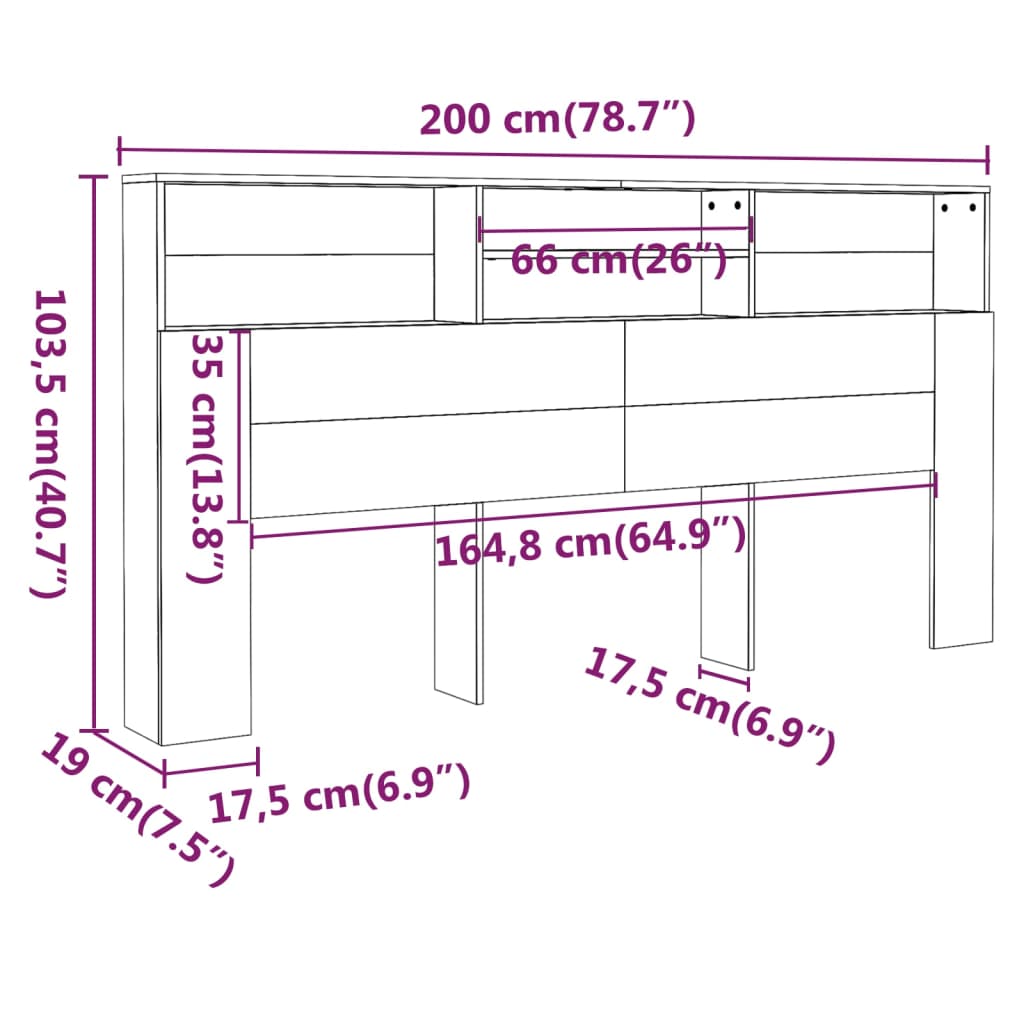 Testiera con Contenitore Bianco Lucido 200x19x103,5 cm cod mxl 52990