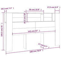 Testiera con Scomparti Nera 180x18,5x104,5 cm 811944