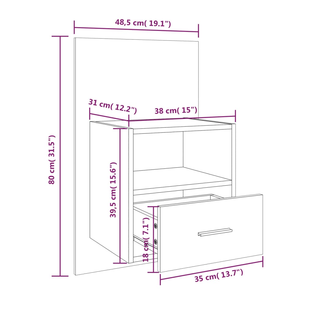 Comodini a Muro 2 pz Rovere Fumo cod mxl 31213