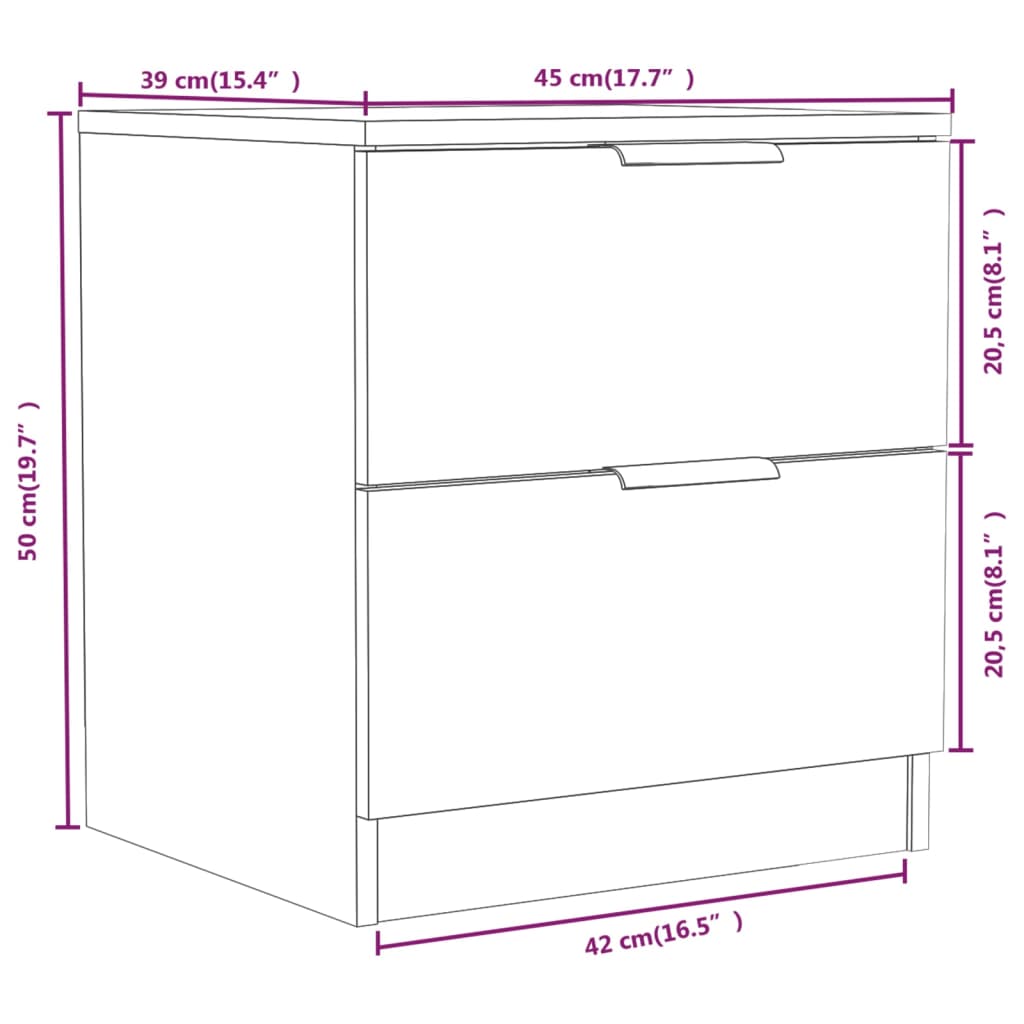 Comodini 2pz Grigio Sonoma in Legno Multistrato 817036