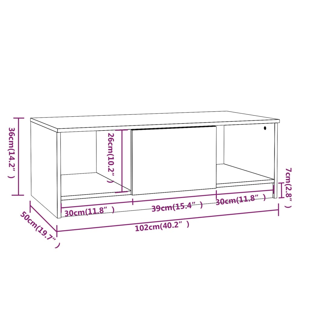 Tavolino da Salotto Rovere Fumo 102x50x36 cm Legno Multistrato