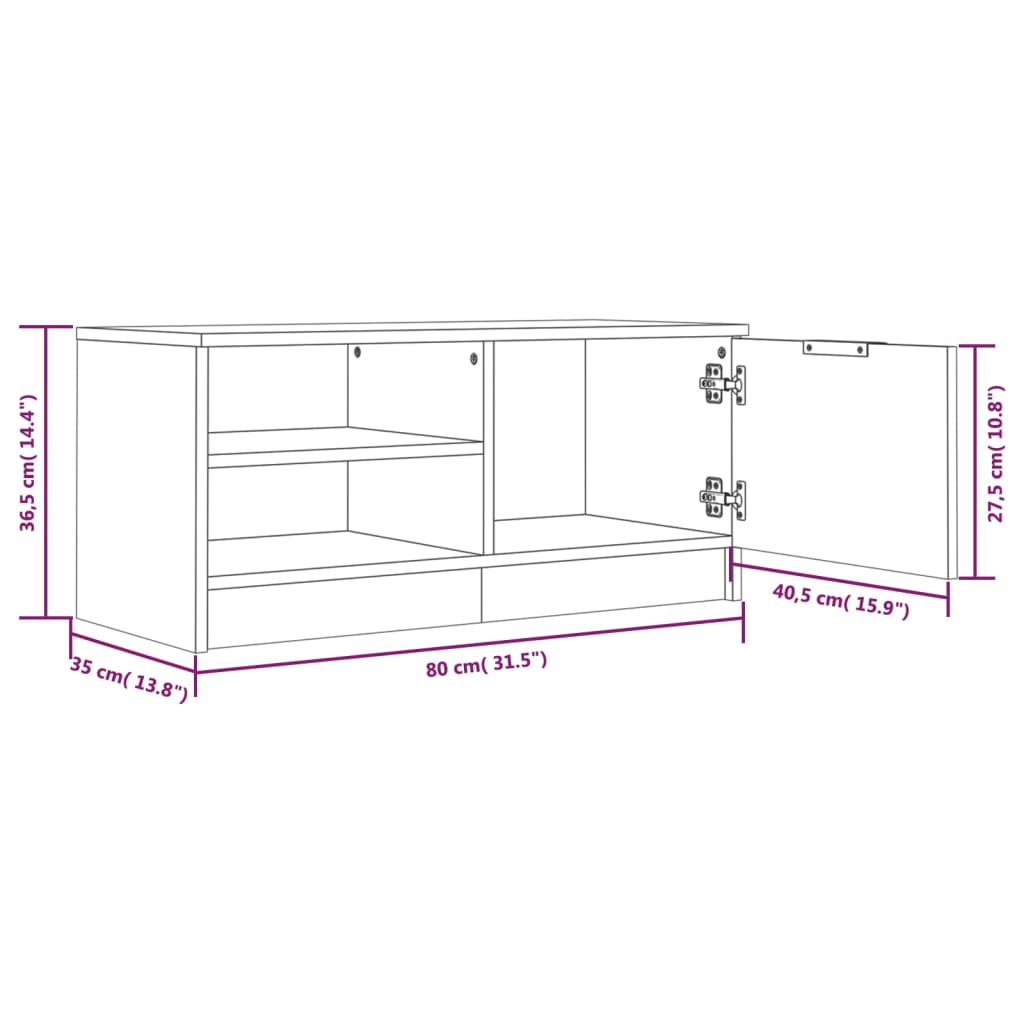 Mobile TV Rovere Fumo 80x35x36,5 cm in Legno Multistrato 817117