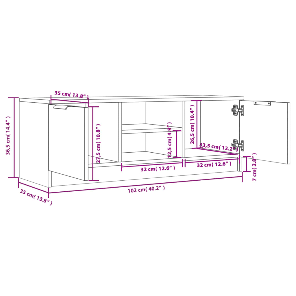 Mobile TV Rovere Fumo 102x35x36,5 cm in Legno Multistrato cod mxl 19243