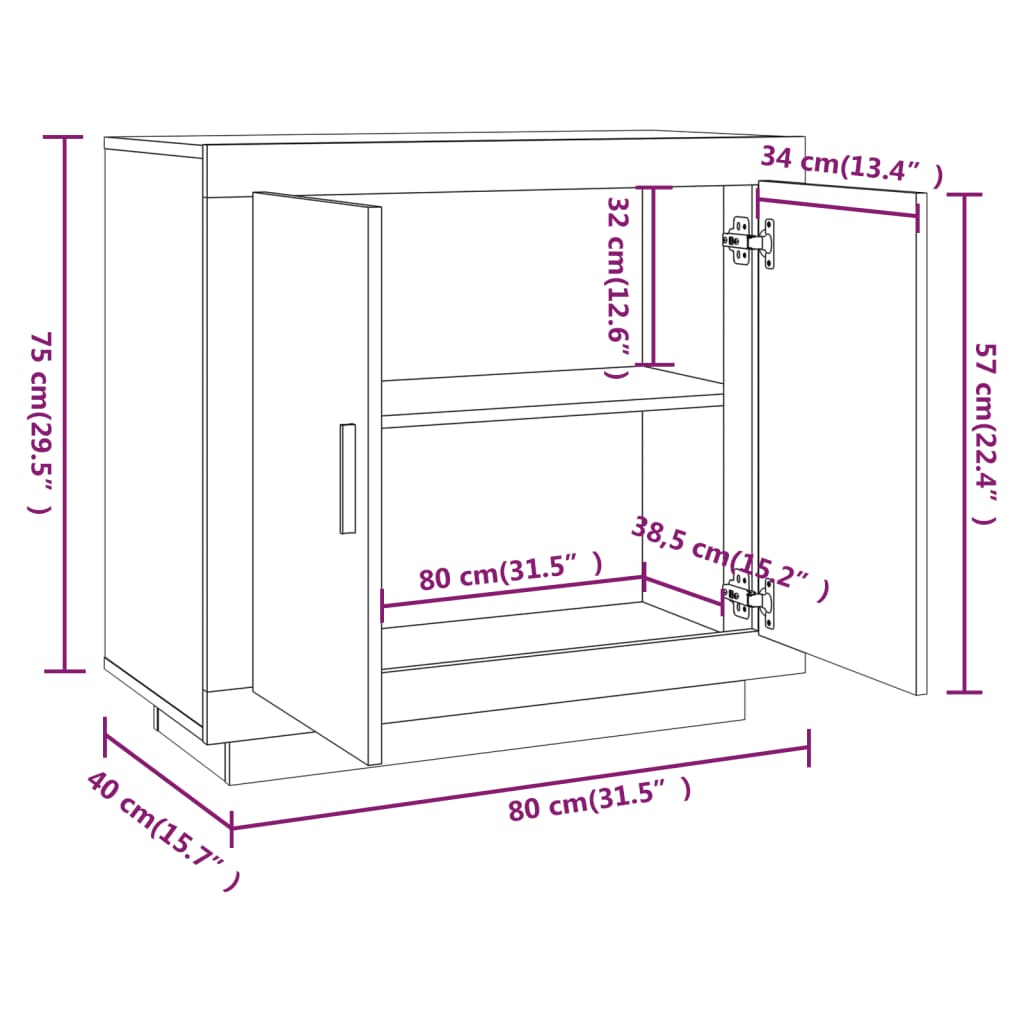 Credenza Rovere Anticato 80x40x75 cm in Legno Multistrato cod mxl 17004