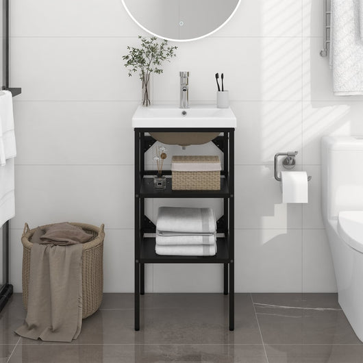 Telaio per Lavabo da Bagno con Lavabo Integrato Nero in Ferro 3101376