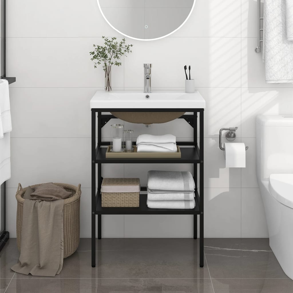 Telaio per Lavabo da Bagno con Lavabo Integrato Nero in Ferro cod mxl 71911