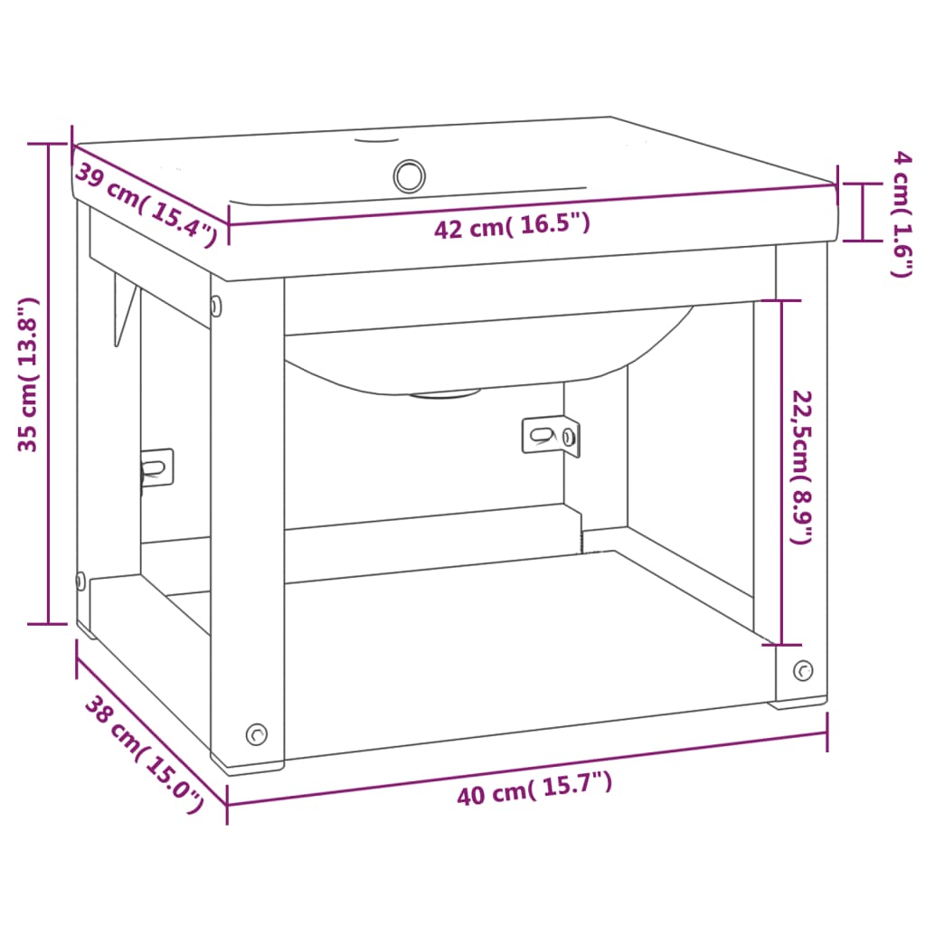 Telaio per Lavabo da Bagno con Lavabo Integrato Bianco in Ferro 3101379