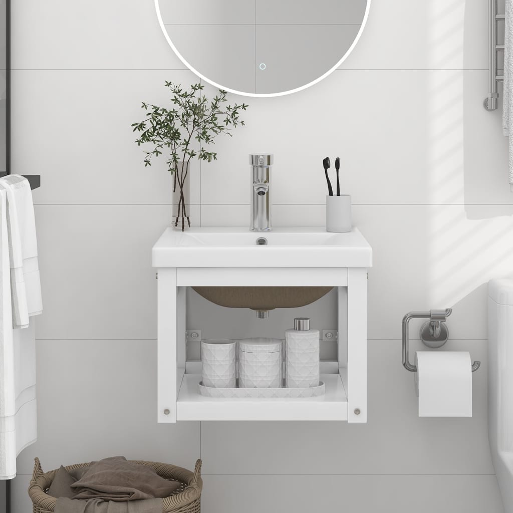 Telaio per Lavabo da Bagno con Lavabo Integrato Bianco in Ferro cod mxl 63091