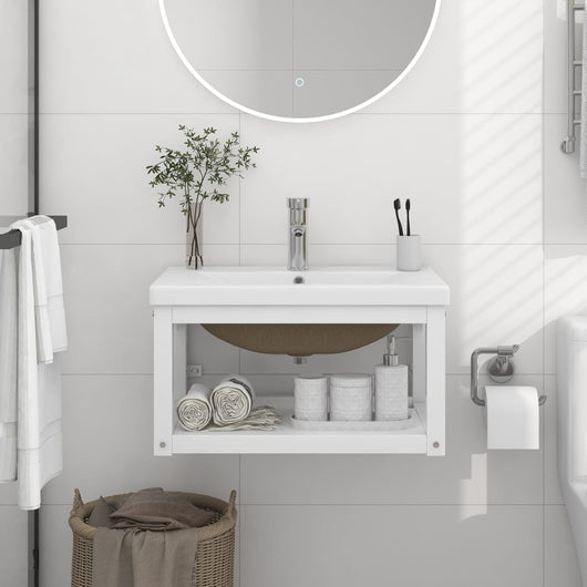 Telaio per Lavabo da Bagno con Lavabo Integrato Bianco in Ferro 3101380