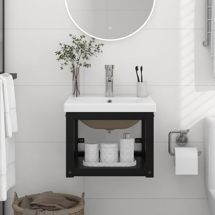 Telaio per Lavabo da Bagno con Lavabo Integrato Nero in Ferro cod mxl 67915