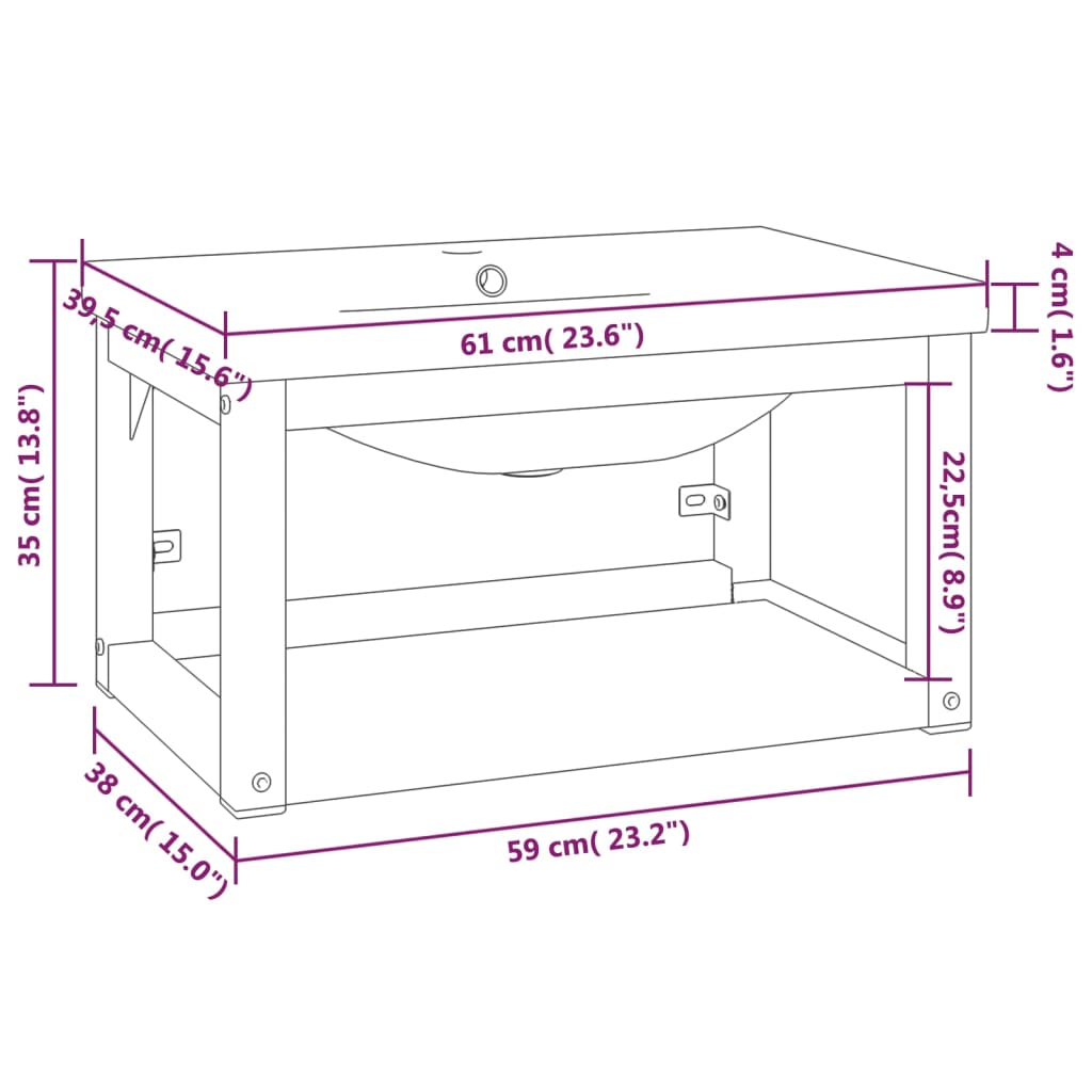 Telaio per Lavabo da Bagno con Lavabo Integrato Nero in Ferro cod mxl 71946