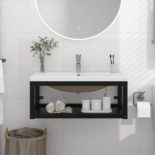 Telaio per Lavabo da Bagno con Lavabo Integrato Nero in Ferro 3101384