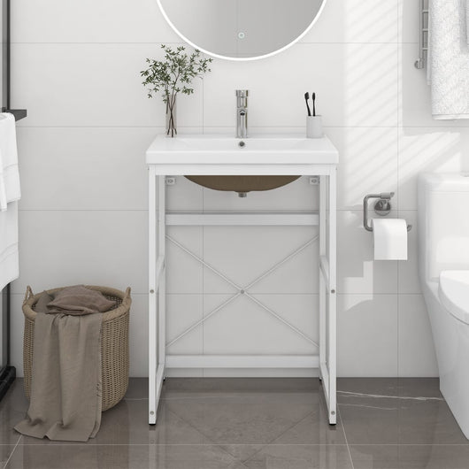 Telaio per Lavabo da Bagno con Lavabo Integrato Bianco in Ferro cod mxl 71949