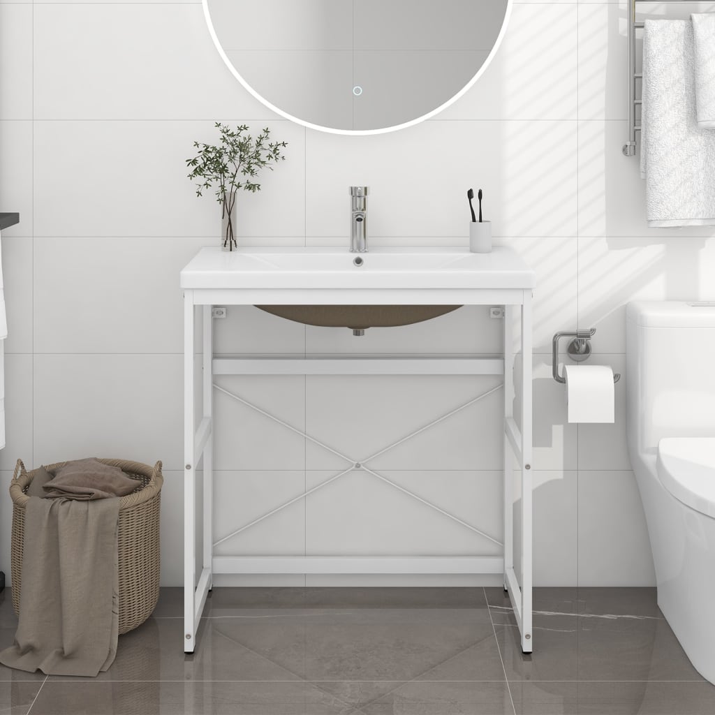 Telaio per Lavabo da Bagno con Lavabo Integrato Bianco in Ferro 3101387