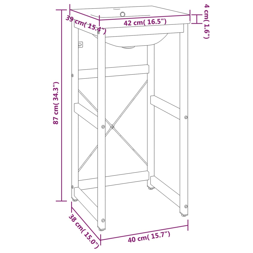 Telaio per Lavabo da Bagno con Lavabo Integrato Nero in Ferro cod mxl 58423