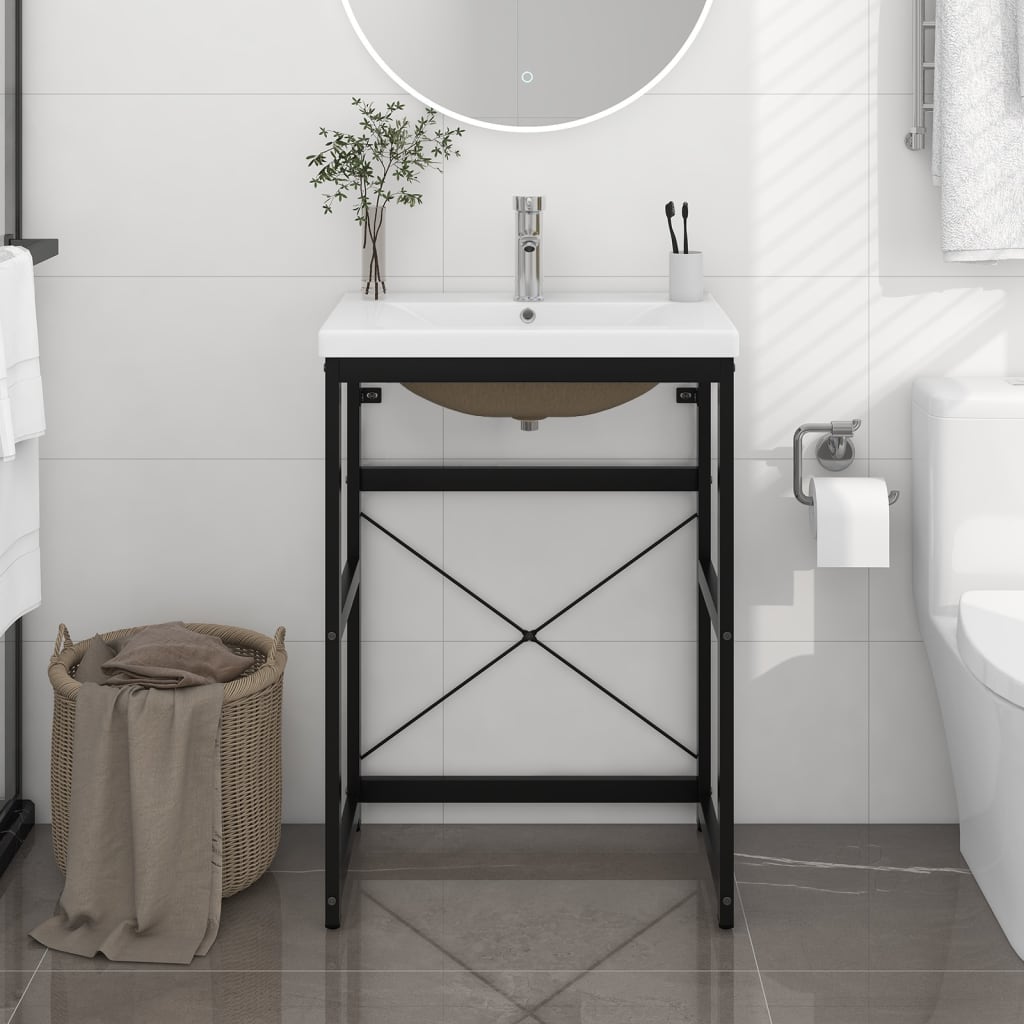 Telaio per Lavabo da Bagno con Lavabo Integrato Nero in Ferro cod mxl 71912