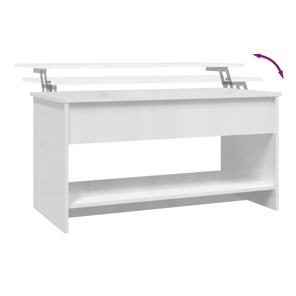 Tavolino Salotto Bianco Lucido 102x50x52,5 cm Legno Multistrato cod mxl 8794