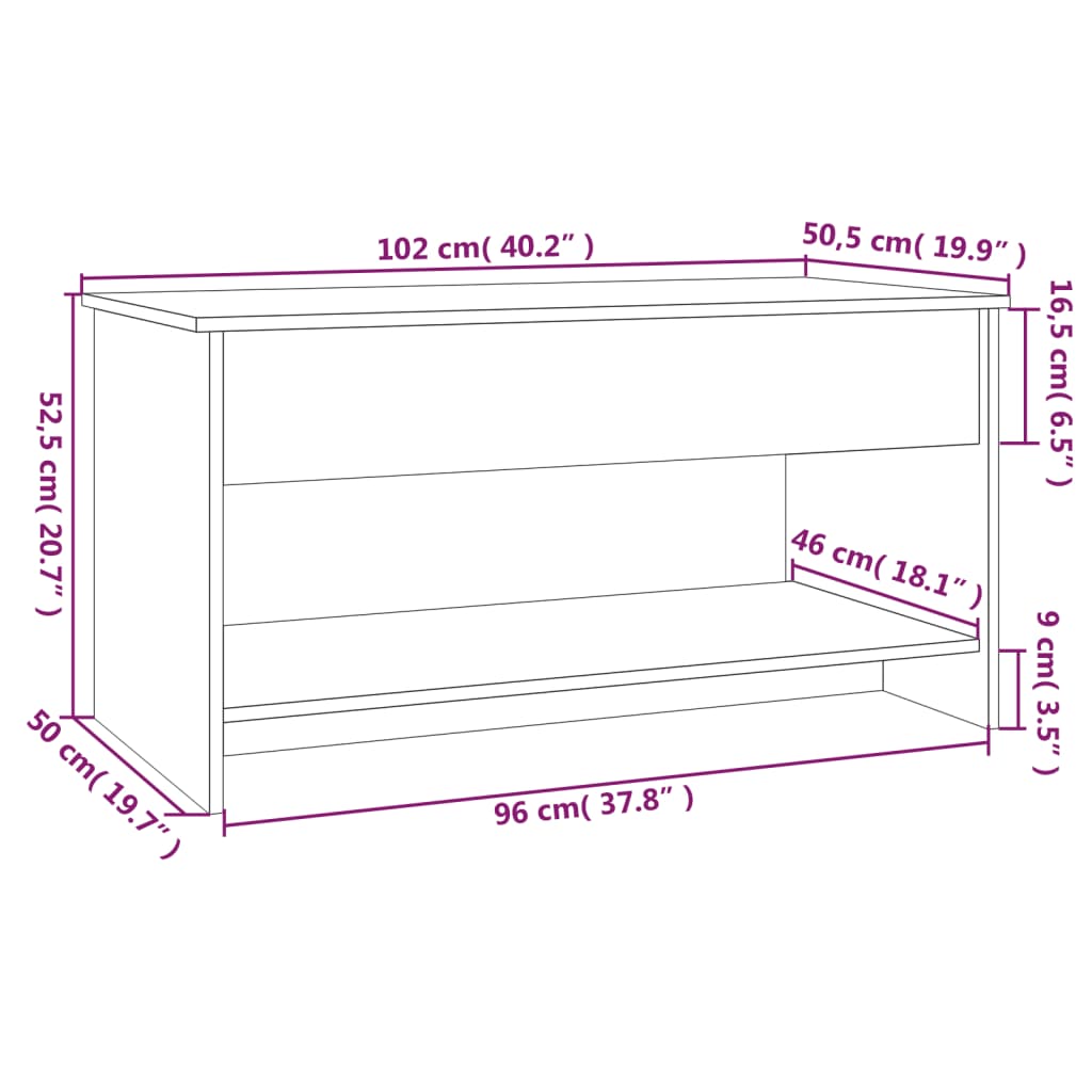 Tavolino Salotto Bianco Lucido 102x50x52,5 cm Legno Multistrato cod mxl 8794