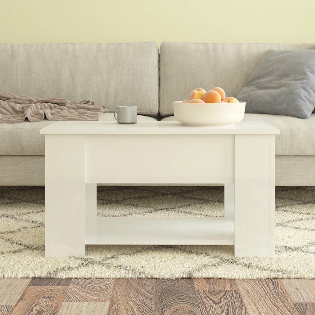 Tavolino da Salotto Bianco Lucido 79x49x41 cm Legno Multistrato