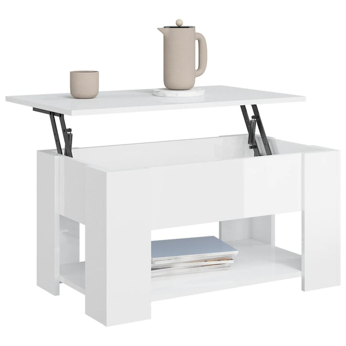 Tavolino da Salotto Bianco Lucido 79x49x41 cm Legno Multistrato 809716