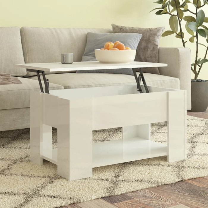 Tavolino da Salotto Bianco Lucido 79x49x41 cm Legno Multistrato 809716