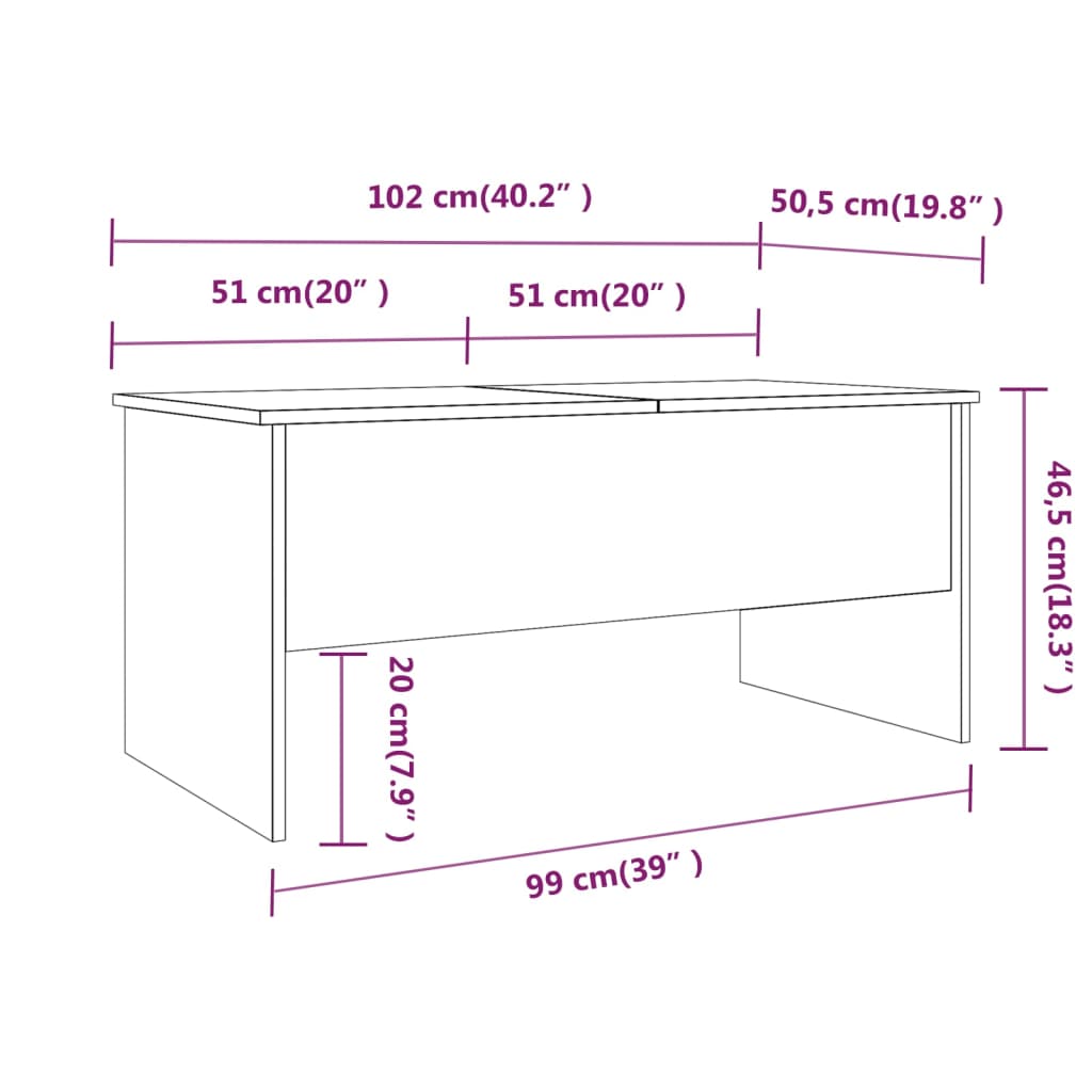 Tavolino da Salotto Bianco 102x50,5x46,5cm in Legno Multistrato cod mxl 15491