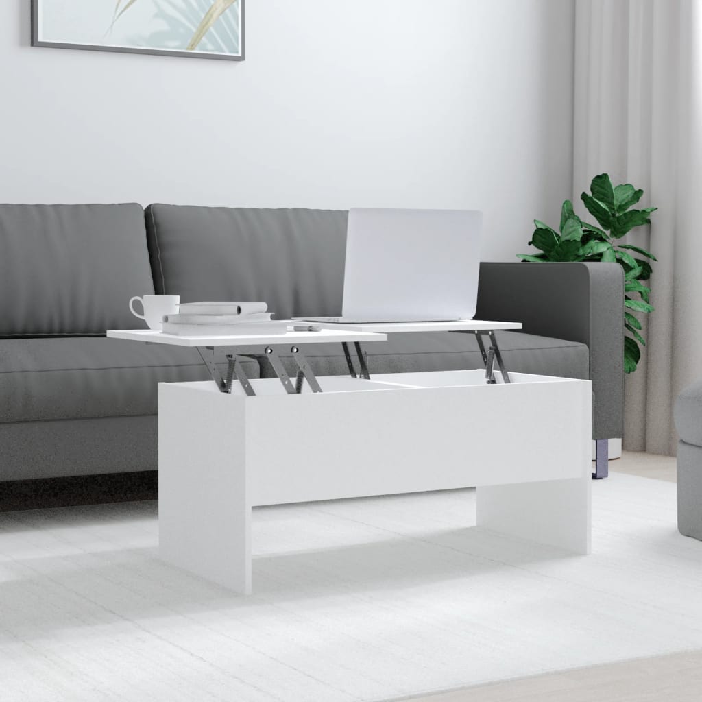 Tavolino da Salotto Bianco 102x50,5x46,5cm in Legno Multistrato 809719