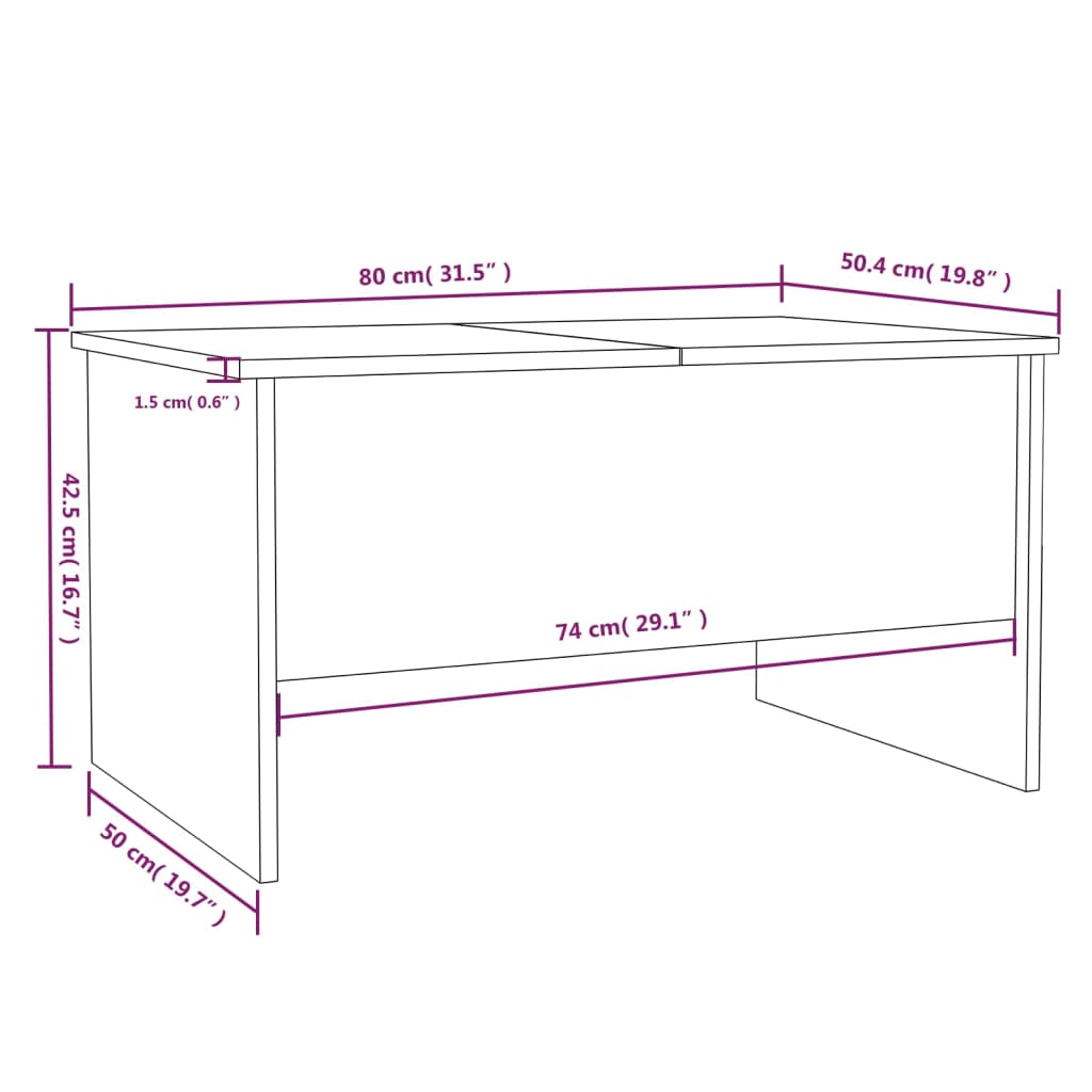 Tavolino Salotto Grigio Cemento 80x50x42,5 cm Legno Multistrato cod mxl 18108