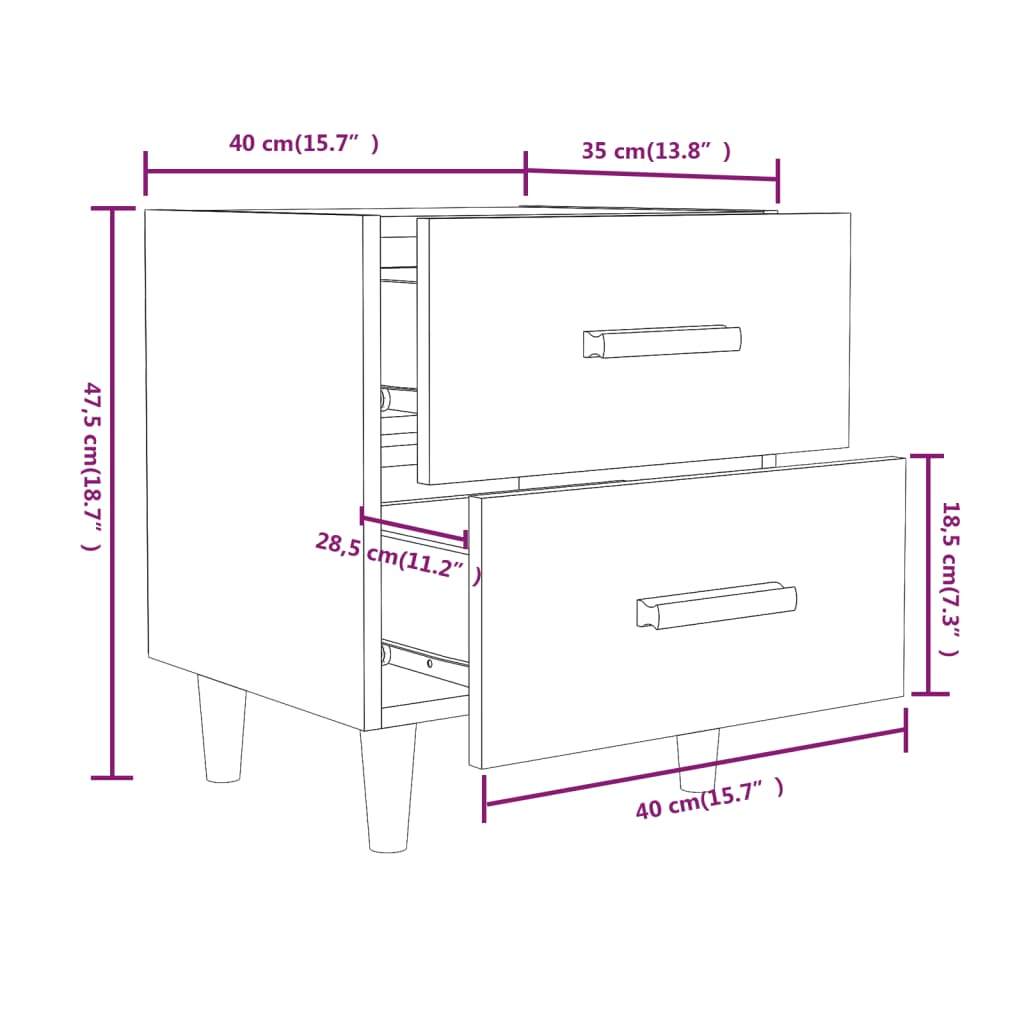 Comodini 2 pz Grigio Cemento 40x35x47,5 cm cod mxl 30146