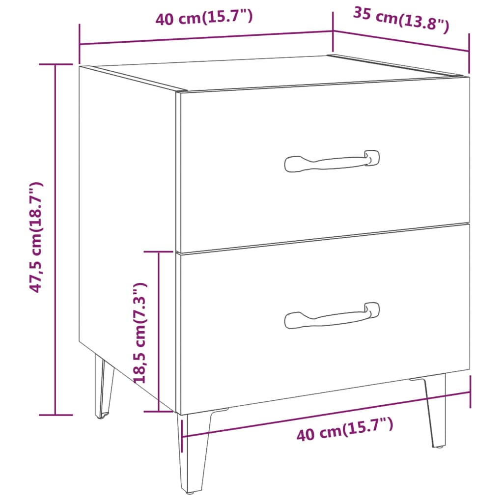 Comodini 2 pz Neri 40x35x47,5 cm 811991