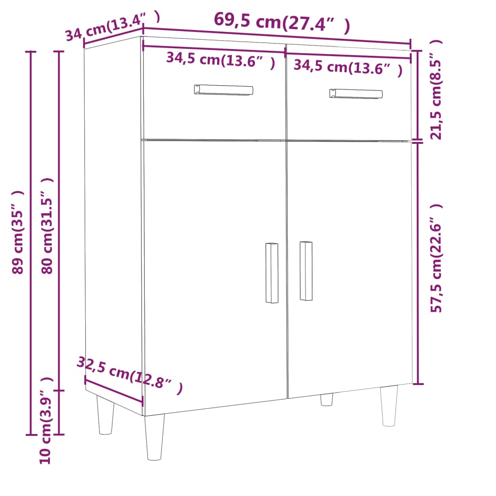 Credenza Nera 69,5x34x89 cm in Legno Multistrato 812187