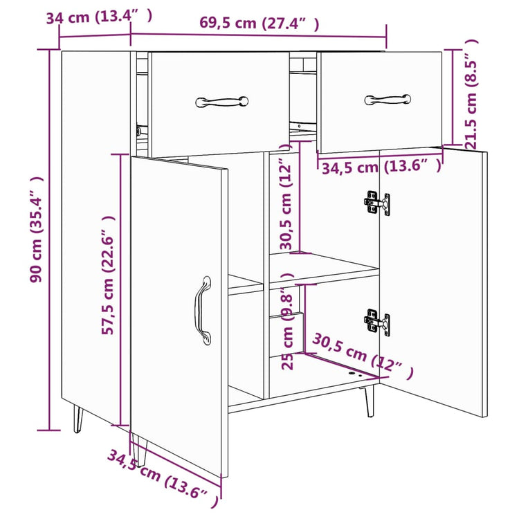 Credenza Bianca 69,5x34x90 cm in Legno Multistrato cod mxl 15441