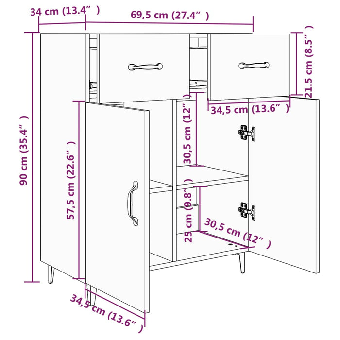 Credenza 69,5x34x90 cm in Legno Multistrato Bianco Lucido cod mxl 14879