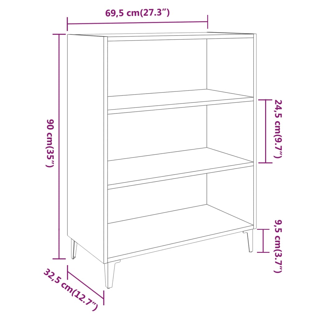 Credenza Nera 69,5x32,5x90 cm in Legno Multistrato