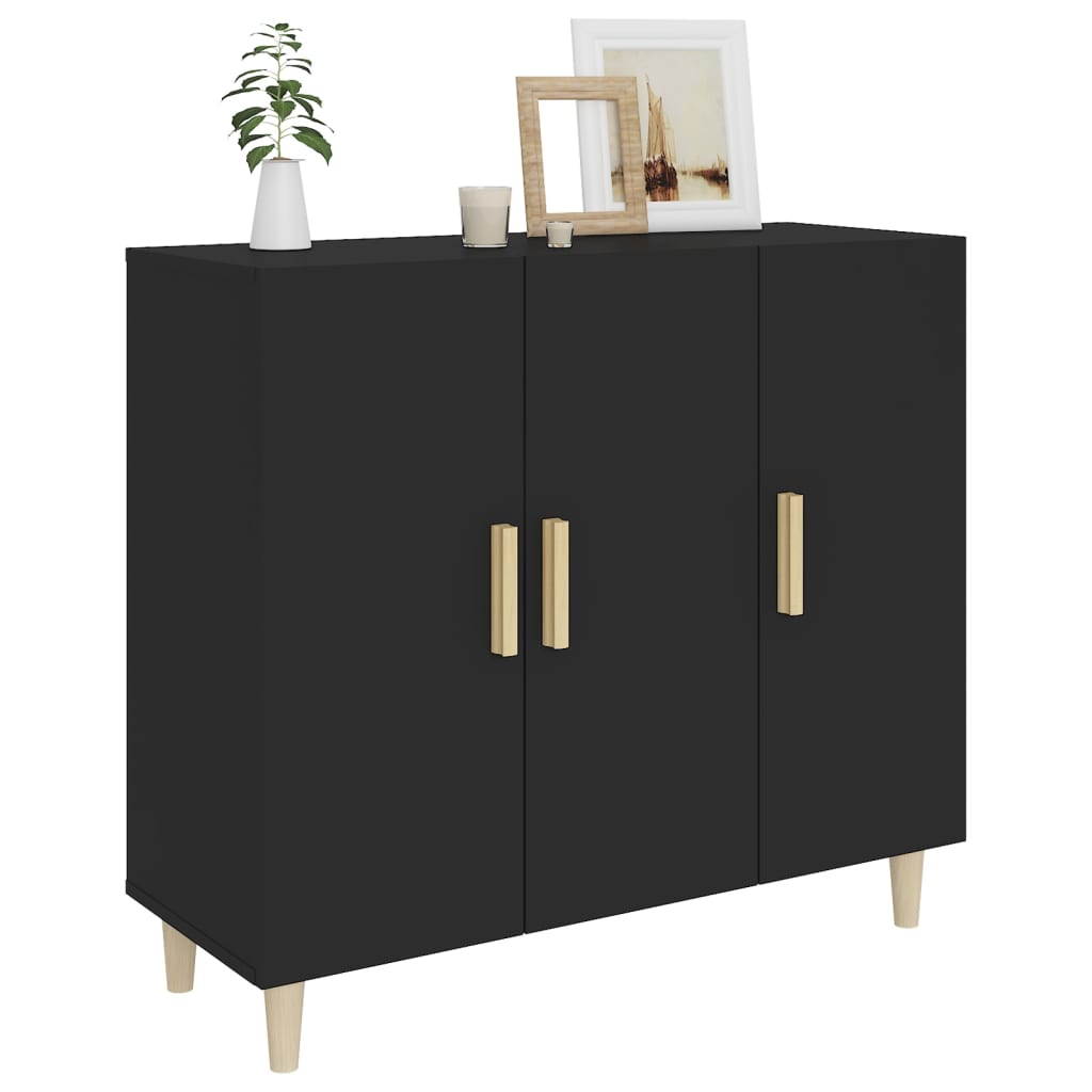 Credenza Nera 90x34x80 cm in Legno Multistrato cod mxl 8843