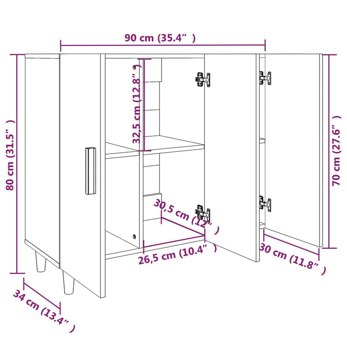 Credenza Nera 90x34x80 cm in Legno Multistrato 812493