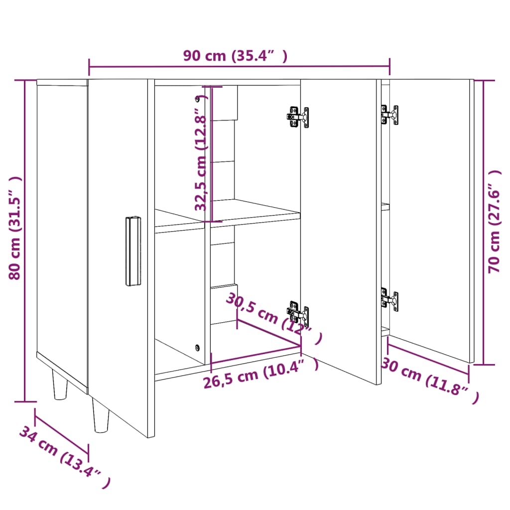 Credenza Rovere Sonoma 90x34x80 cm in Legno Multistrato 812495